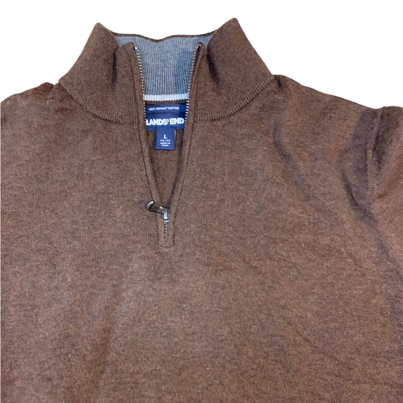 Lands' End Bedford Rib Quarter Zip Sweater Fine-Gauge Supima Cotton Sz L - Picture 3 of 4